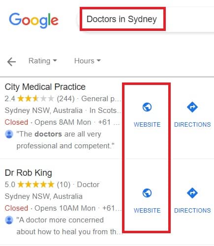 Doctors Website on Google Maps